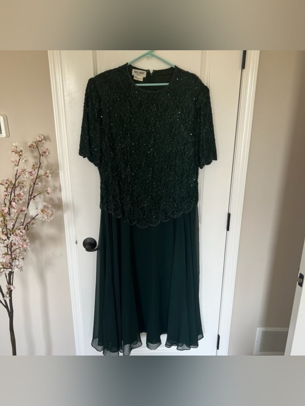 Vintage Brilliante By J.A. Dress Beaded Midi Formal Evening - Size 3XL